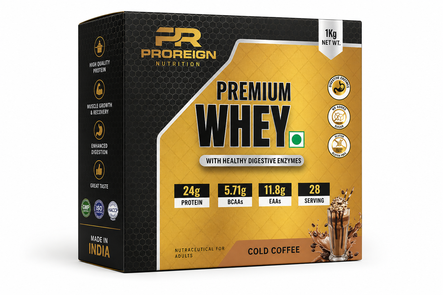 Premium Whey Protein Powder (Cold Coffee Flavor) | 24g Protein, BCAAs & EAAs | Muscle Growth & Recovery Support