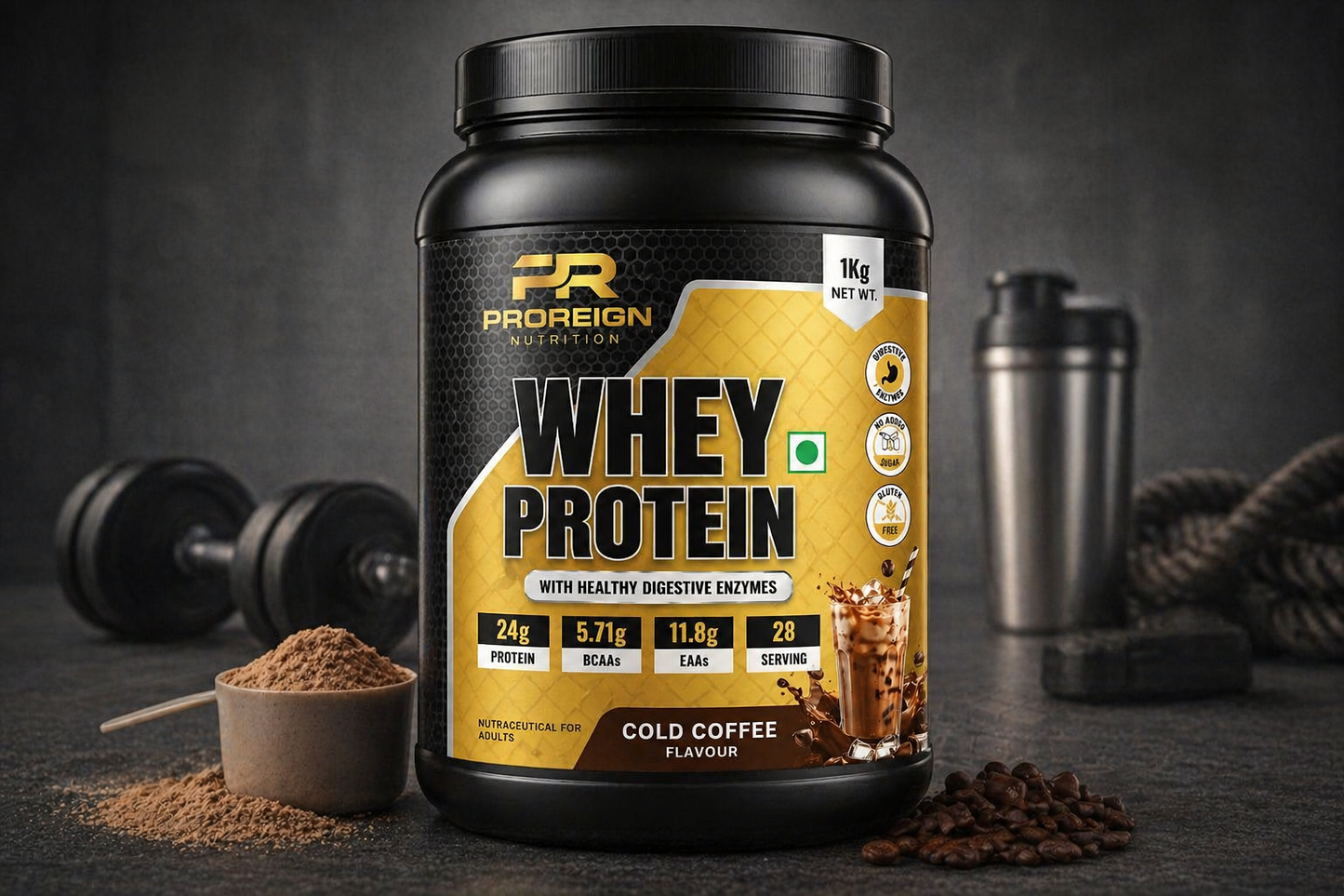 Premium Whey Protein Powder (Cold Coffee Flavor) | 24g Protein, BCAAs & EAAs | Muscle Growth & Recovery Support