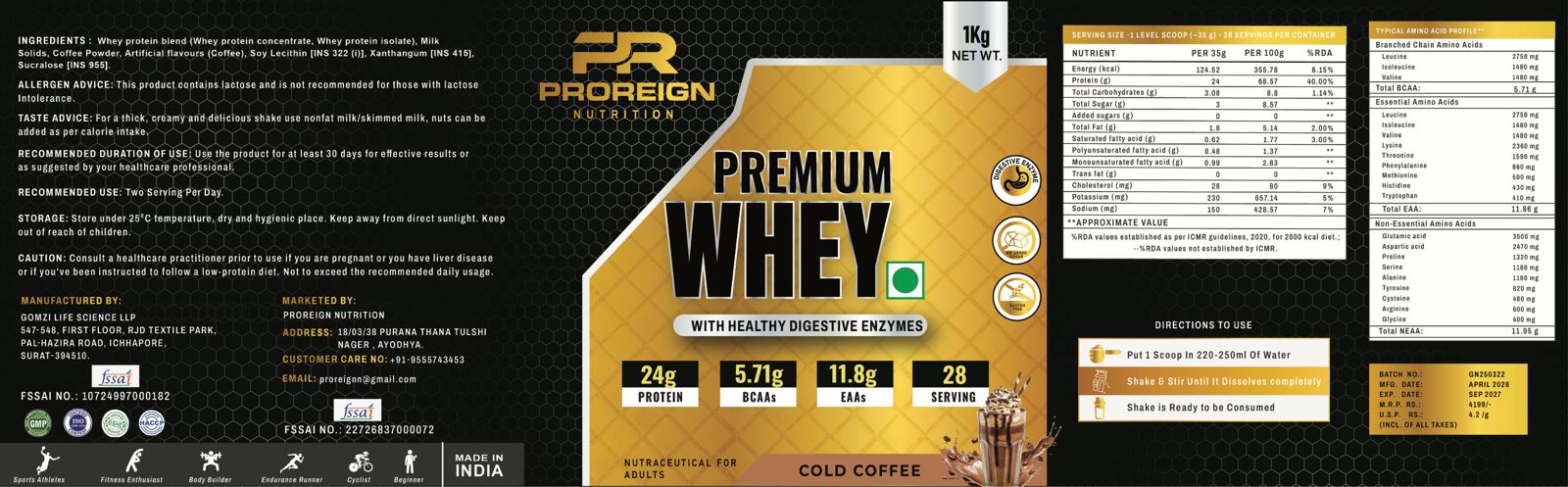 ProReign Whey Protein 1kg(chocolate) | 24g Protein|5.7g BCAA | Fast Absorbing
